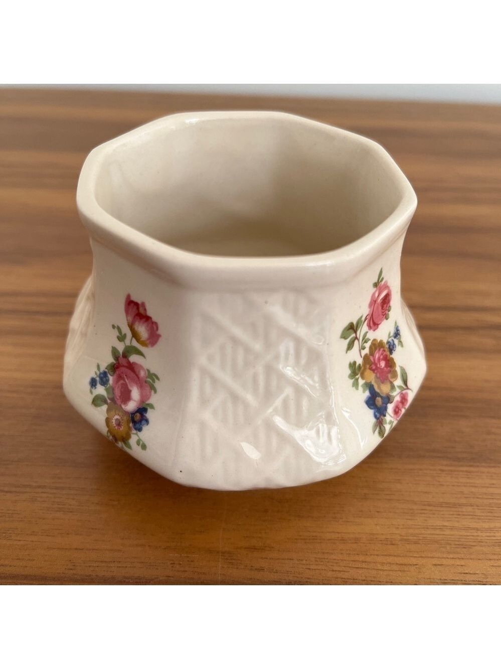 VINTAGE Sadler Open Sugar Bowl Basket Weave Rose Alternating Pattern Octagon